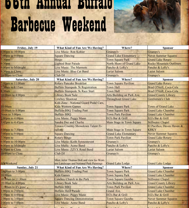 66th Annual Buffalo Barbecue Weekend, Peggy Mann Live, Peter Pan at Rocky Mountain Repertory Theatre, Moose on the Loose Program at Juniper Library & More!
