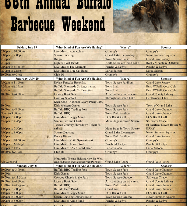 66th Annual Buffalo Barbecue Weekend, Peggy Mann Live, Peter Pan at Rocky Mountain Repertory Theatre, Moose on the Loose Program at Juniper Library & More!